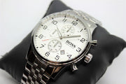 Hugo Boss Aeroliner Chronograph White Dial Silver Steel Strap Watch For Men - 1512445