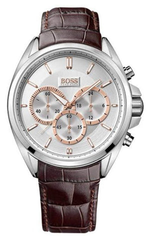 Hugo Boss Driver Quartz Silver Dial Brown Leather Strap Watch For Men - HB1512881