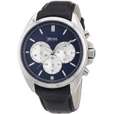Hugo Boss Driver Blue Dial Black Leather Strap Watch for Men - 1512882