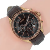 Hugo Boss Driver Sport Chronograph Brown Dial Brown Leather Strap Watch for Men - 1513093