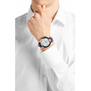 Hugo Boss Ikon Chronograph White Dial Brown Leather Strap Watch for Men - 1513175