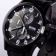 Hugo Boss Aeroliner Chronograph Black Dial Black Steel Strap Watch for Men - 1513180