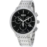 Hugo Boss Associate Black Dial Silver Steel Strap Watch for Men - 1513267