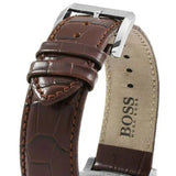 Hugo Boss Jet Chronograph Quartz Silver Dial Brown Leather Strap Watch For Men - HB1513280