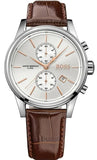 Hugo Boss Jet Chronograph Quartz Silver Dial Brown Leather Strap Watch For Men - HB1513280