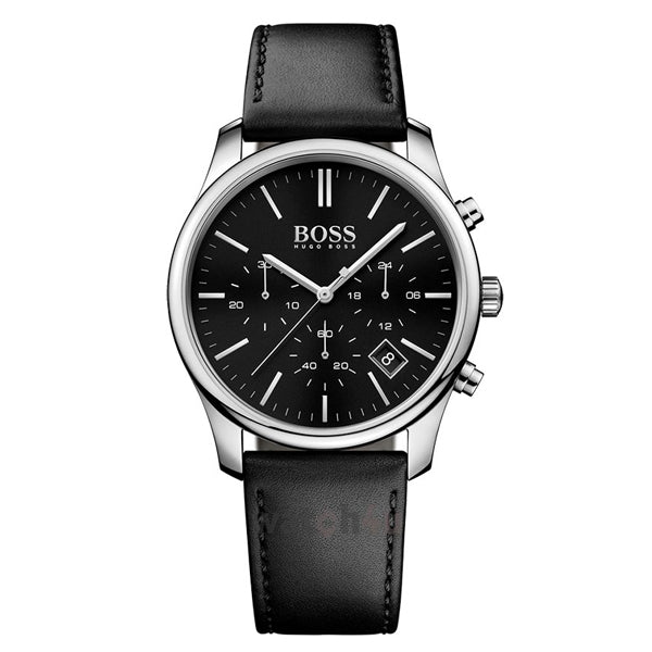 Hugo Boss Time One Chronograph Black Dial Black Leather Strap Watch for Men - 1513430