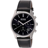 Hugo Boss Time One Chronograph Black Dial Black Leather Strap Watch for Men - 1513430