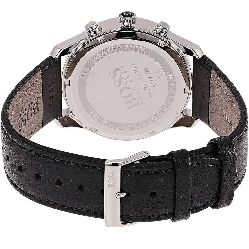 Hugo Boss Time One Chronograph Black Dial Black Leather Strap Watch for Men - 1513430