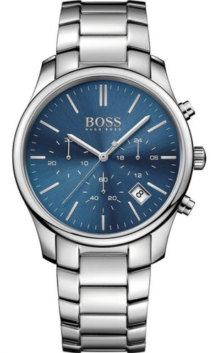 Hugo Boss Commander Blue Dial Silver Steel Strap Watch for Men - 1513434