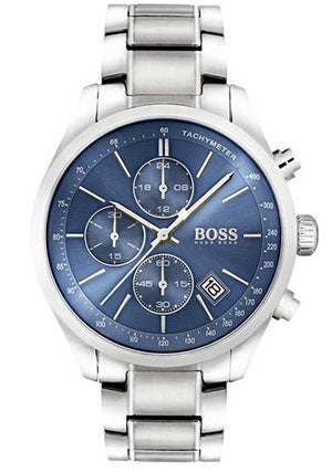 Hugo Boss Grand Prix Chronograph Blue Dial Silver Steel Strap Watch for Men - 1513478