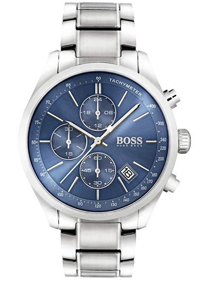 Hugo Boss Grand Prix Chronograph Blue Dial Silver Steel Strap Watch for Men - 1513478