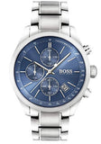 Hugo Boss Grand Prix Chronograph Blue Dial Silver Steel Strap Watch for Men - 1513478