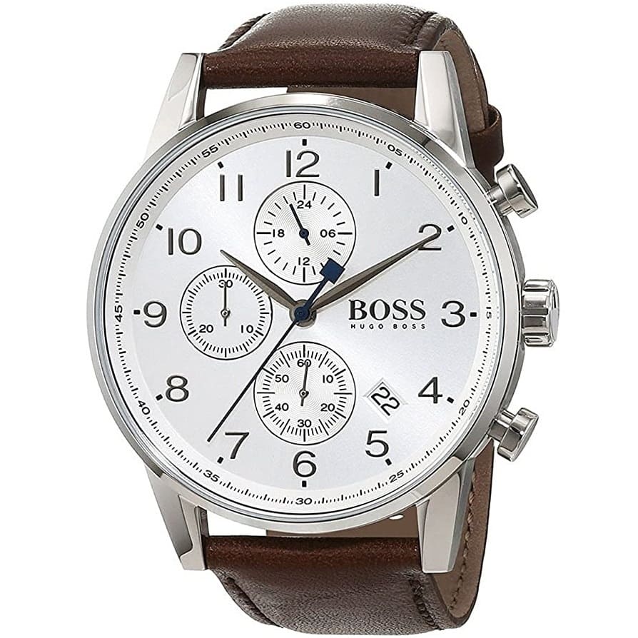 Hugo Boss Navigator White Dial Brown Leather Strap Watch for Men - 1513495