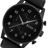 Hugo Boss Navigator Black Dial Black Leather Strap Watch for Men - 1513497