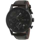 Hugo Boss Navigator Black Dial Black Leather Strap Watch for Men - 1513497