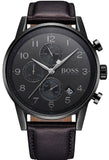 Hugo Boss Navigator Black Dial Black Leather Strap Watch for Men - 1513497