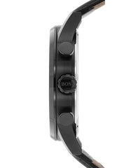 Hugo Boss Navigator Chronograph Black Dial Black Leather Strap Watch for Men - 1513497
