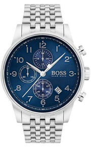 Hugo Boss Navigator Chronograph Blue Dial Silver Steel Strap Watch for Men - 1513498