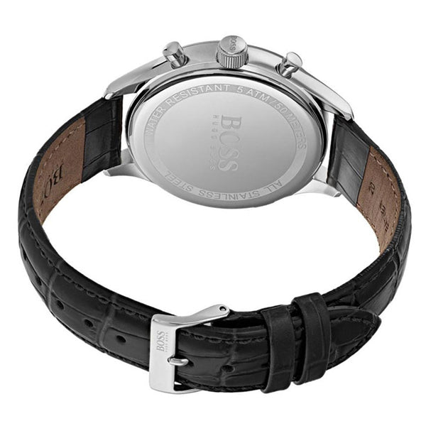 Hugo Boss Companion Black Dial Black Leather Strap Watch for Men - 1513543