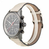 Hugo Boss Grand Prix Chronograph Black Dial Grey Leather Strap Watch for Men - 1513562