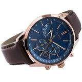 Hugo Boss Grand Prix Blue Dial Brown Leather Strap Watch for Men - 1513604