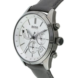 Hugo Boss Grand Prix White Dial Grey Leather Strap Watch for Men - 1513633