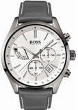 Hugo Boss Grand Prix White Dial Grey Leather Strap Watch for Men - 1513633