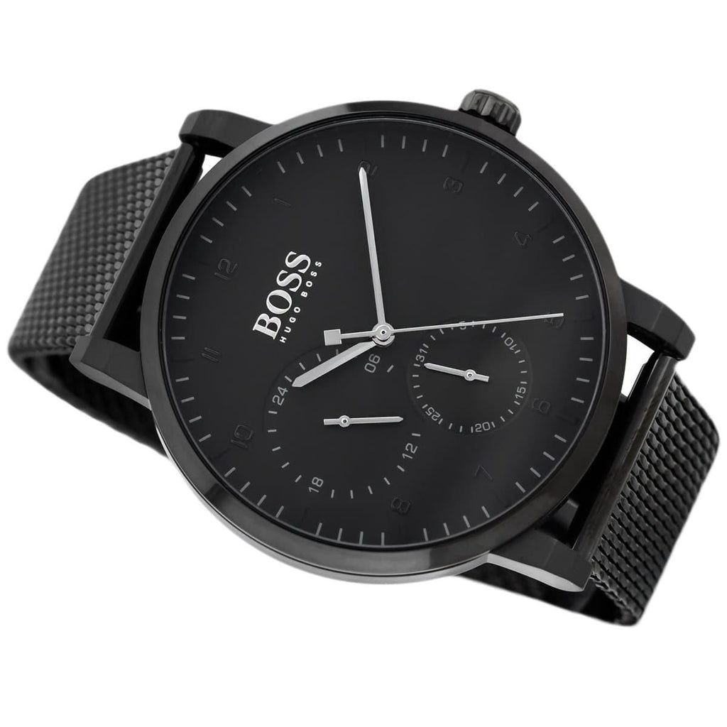 Hugo Boss O2 Hugo Boss Oxygen Black Dial นาฬิกาข้อมือตาข่ายสีดำสำหรับผู้ชาย