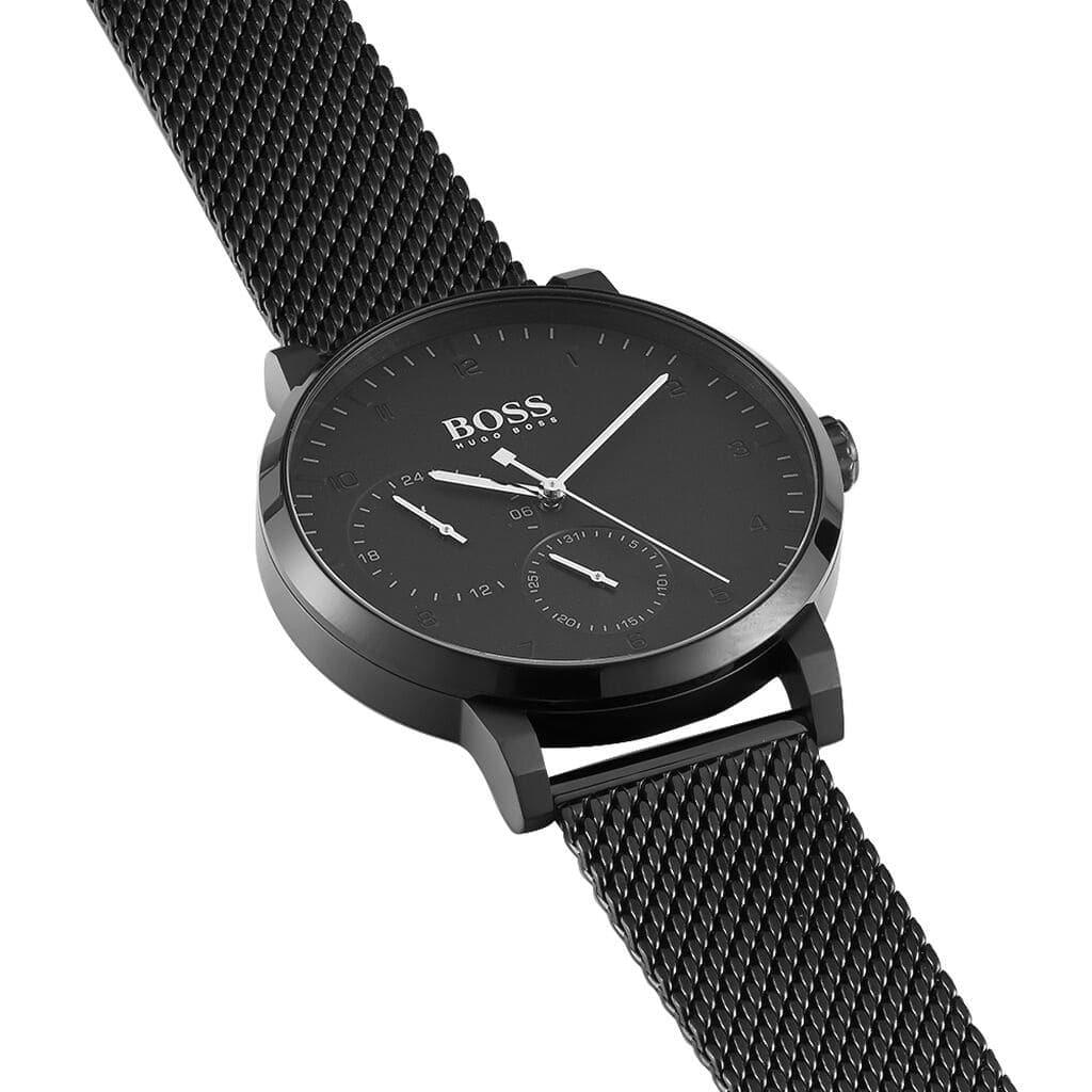 Hugo Boss O2 Hugo Boss Oxygen Black Dial นาฬิกาข้อมือตาข่ายสีดำสำหรับผู้ชาย