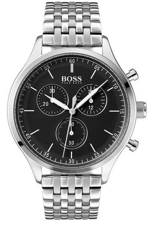Hugo Boss Companion Black Dial Silver Steel Strap Watch for Men - 1513652