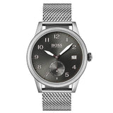 Hugo Boss Legacy Grey Dial Silver Mesh Bracelet Watch for Men - 1513673