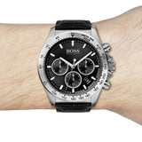 Hugo Boss Hero Chronograph Black Dial Black Leather Strap Watch For Men - 1513752