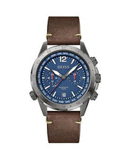 Hugo Boss Nomad Chronograph Blue Dial Brown Leather Strap Watch for Men - 1513773