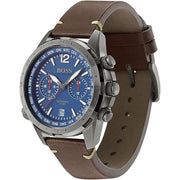 Hugo Boss Nomad Chronograph Blue Dial Brown Leather Strap Watch for Men - 1513773