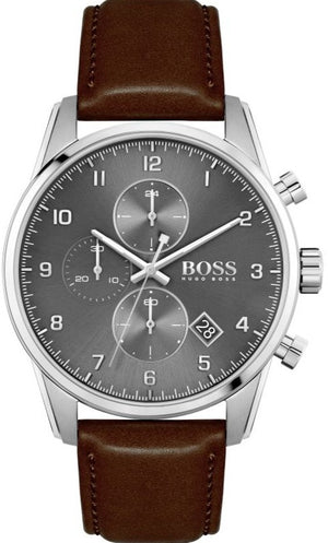 Hugo Boss Skymaster Grey Dial Brown Leather Strap Watch for Men - 1513787