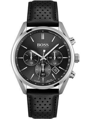 Hugo Boss Champion Black Dial Black Leather Strap Watch for Men - 1513816