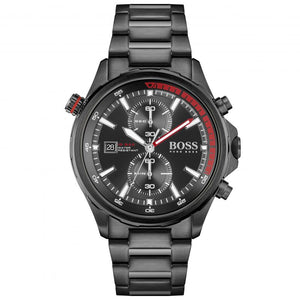 Hugo Boss Globetrotter Chronograph Black Dial Black Steel Strap Watch for Men - 1513825