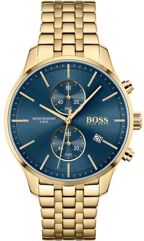Hugo Boss Associate Chronograph Blue Dial Gold Steel Strap Watch for Men - 1513841