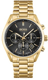 Hugo Boss Champion Black Dial Gold Steel Strap Watch for Men - 1513848