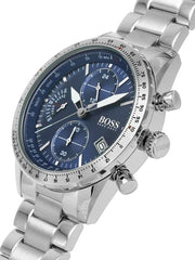 Hugo Boss Pilot Chronograph Blue Dial Silver Steel Strap Watch for Men - 1513850