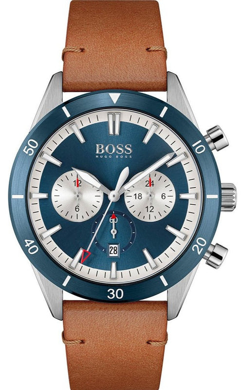 Hugo Boss Santiago Chronograph Blue Dial Brown Leather Strap Watch for Men - 1513860