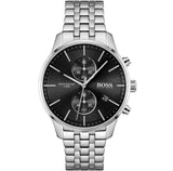 Hugo Boss Associate Black Dial Silver Steel Strap Watch for Men - 1513869