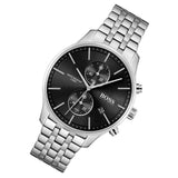 Hugo Boss Jet Black Dial Silver Steel Strap Watch for Men - 1513383