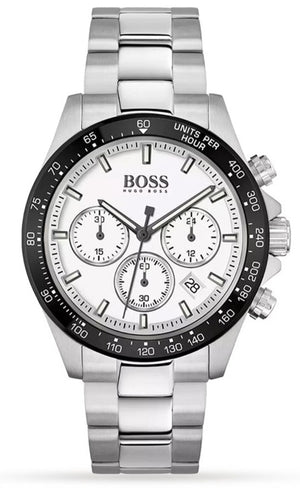 Hugo Boss Hero Chronograph White Dial Silver Steel Strap Watch for Men - 1513875