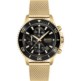 Hugo Boss Admiral Chronograph Black Dial Gold Mesh Bracelet Watch for Men - 1513906