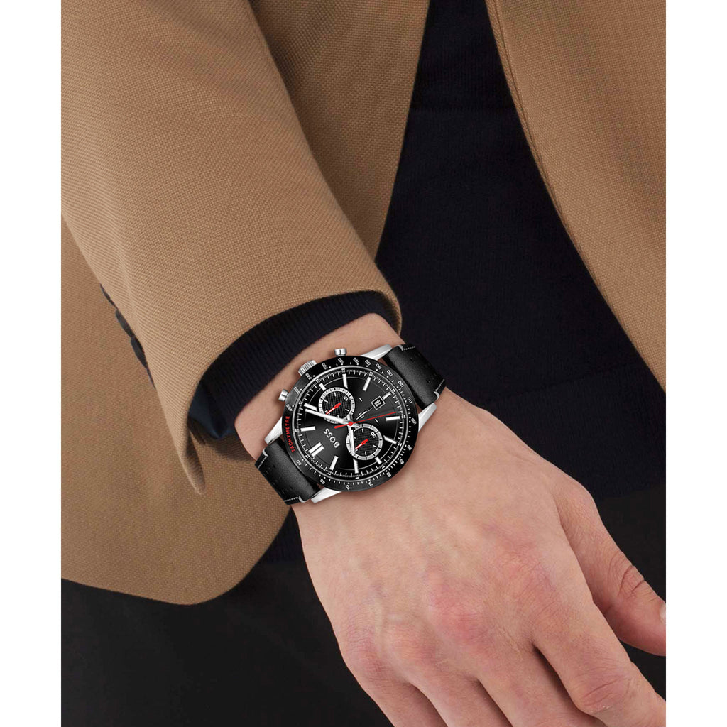 Hugo Boss Allure Black Black Leather Dial for Watch Men Strap