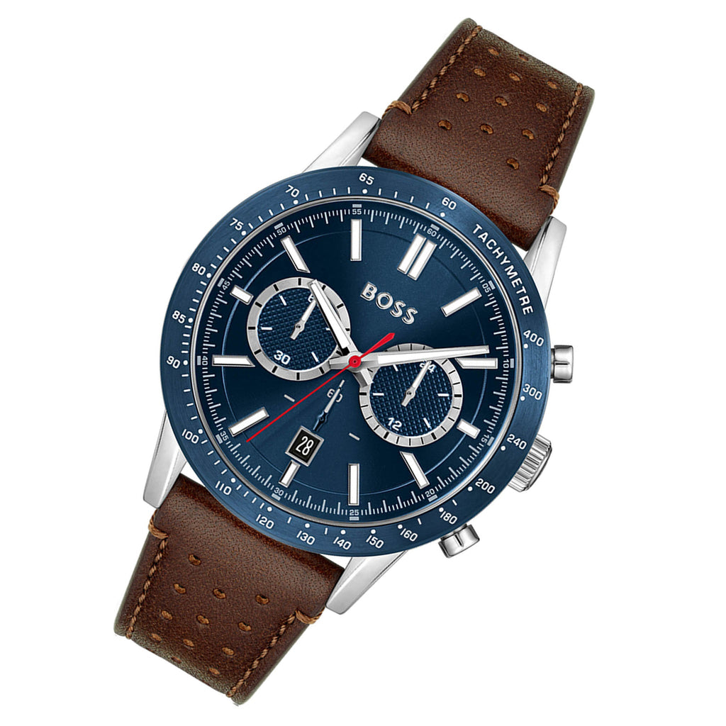 Dial Watch Boss Men Leather Blue Brown Allure Hugo for Strap