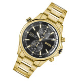Hugo Boss Globetrotter Chronograph Black Dial Gold Steel Strap Watch for Men - 1513932