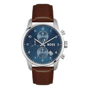 Hugo Boss Skymaster Chronograph Blue Dial Brown Leather Strap Watch for Men - 1513940
