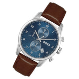 Hugo Boss Skymaster Blue Dial Brown Leather Strap Watch for Men - 1513940
